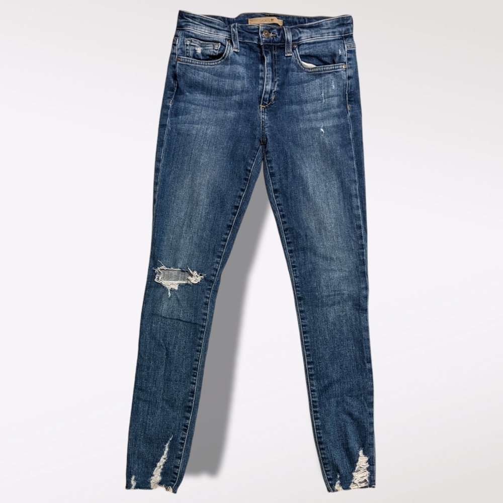 Joe's Jeans Blue Dark Wash Denim Skinny Ankle Jean distressed with raw hems